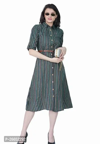 Stylish Green Crepe Striped Dresses For Women