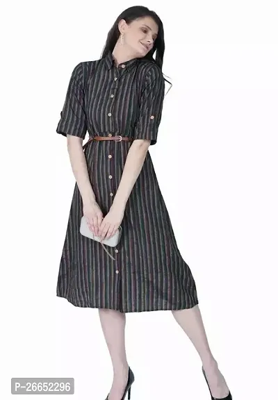Stylish Black Crepe Striped Dresses For Women