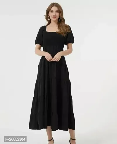 Stylish Black Crepe Solid Dresses For Women