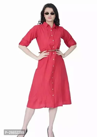 Stylish Red Crepe Solid Dresses For Women