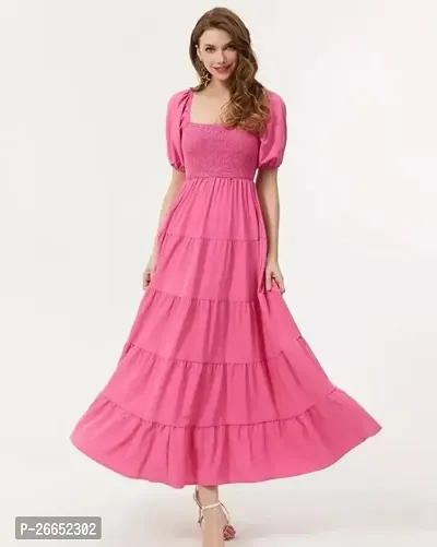 Stylish Pink Crepe Self Design Dresses For Women-thumb0
