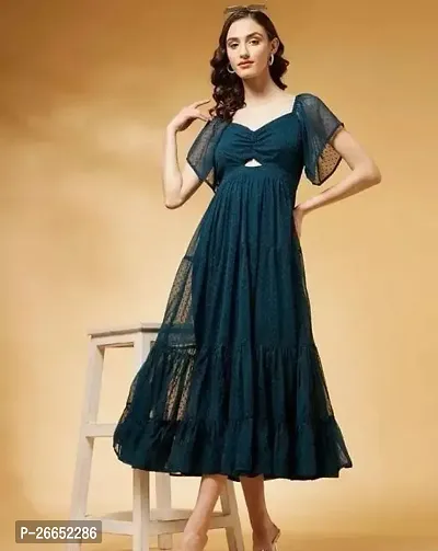 Stylish Olive Crepe Self Design Dresses For Women-thumb0