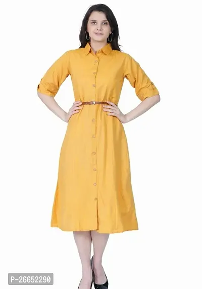 Stylish Yellow Crepe Solid Dresses For Women