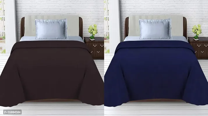 GoHome Polar Fleece Polyester Single Blanket (Pack of 2) - Brown  Blue