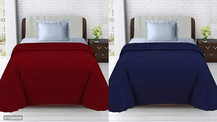 GoHome Polar Fleece Polyester Single Blanket (Pack of 2) - Maroon  Blue