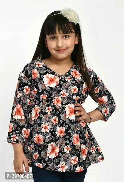 Stylish Multicoloured Cotton Printed Top For Girl-thumb0