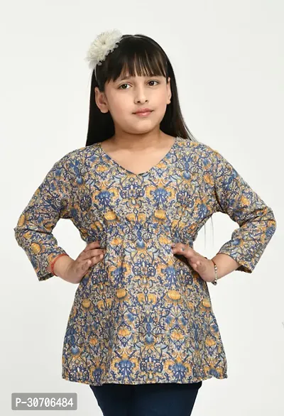 Stylish Grey Cotton Printed Top For Girl-thumb0