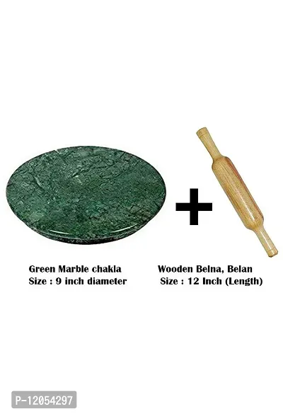 VINAYAK CRAFTERS Green Marble Roti Roller/Chakla with Belan/Rolling Pin, 22 Cms-thumb0