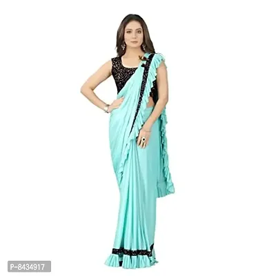 Market Magic World Women's Lycra Ruffled Ready to Wear Saree Trending festive Season Design Sequence Fancy Patch Lace Border with Blouse Piece (Firozi)