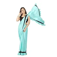 Market Magic World Women's Lycra Ruffled Ready to Wear Saree Trending festive Season Design Sequence Fancy Patch Lace Border with Blouse Piece (Firozi)-thumb1