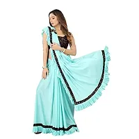 Market Magic World Women's Lycra Ruffled Ready to Wear Saree Trending festive Season Design Sequence Fancy Patch Lace Border with Blouse Piece (Firozi)-thumb3