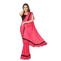 Market Magic World Women's Lycra Ruffled Sequnce Lace Border Ready to Wear Saree with Fancy Patch (Red)-thumb2