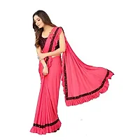 Market Magic World Women's Lycra Ruffled Sequnce Lace Border Ready to Wear Saree with Fancy Patch (Red)-thumb3