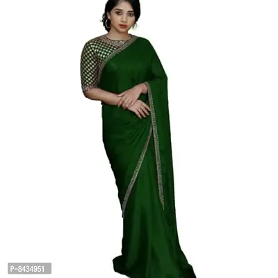 Market Magic World Women's Fashion Vichitra Silk Embroidery Work Border Saree With Blouse Piece (Green)