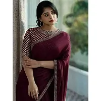 Market Magic World Women's Fashion Vichitra Silk Embroidery Work Border Saree With Blouse Piece (Maroon)-thumb2