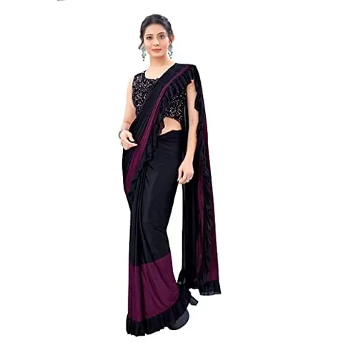 Market Magic World Women's Hot Ruffle Design Fashionable Ready To Wear Lycra Saree with Sequins Blouse