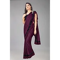 Market Magic World Women's Lycra Ruffled Ready to Wear Saree Trending festive Season Design Sequence Fancy Patch Lace Border with Blouse Piece (Wine)-thumb1