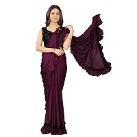 Market Magic World Women's Lycra Ruffled Ready to Wear Saree Trending festive Season Design Sequence Fancy Patch Lace Border with Blouse Piece (Wine)-thumb1