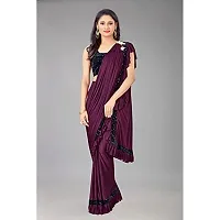 Market Magic World Women's Lycra Ruffled Ready to Wear Saree Trending festive Season Design Sequence Fancy Patch Lace Border with Blouse Piece (Wine)-thumb2