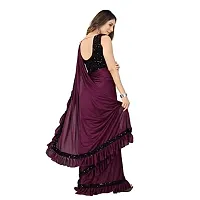 Market Magic World Women's Lycra Ruffled Ready to Wear Saree Trending festive Season Design Sequence Fancy Patch Lace Border with Blouse Piece (Wine)-thumb2