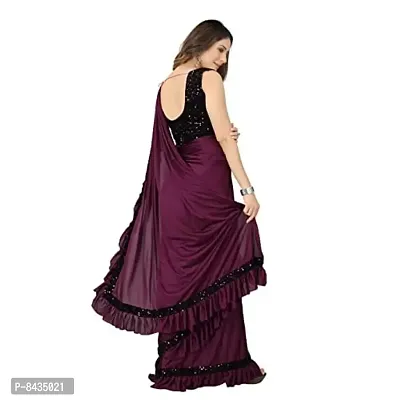 Market Magic World Women's Lycra Ruffled Ready to Wear Saree Trending festive Season Design Sequence Fancy Patch Lace Border with Blouse Piece (Wine)-thumb3