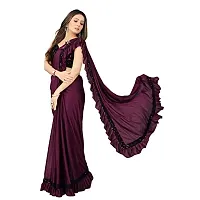 Market Magic World Women's Lycra Ruffled Ready to Wear Saree Trending festive Season Design Sequence Fancy Patch Lace Border with Blouse Piece (Wine)-thumb3