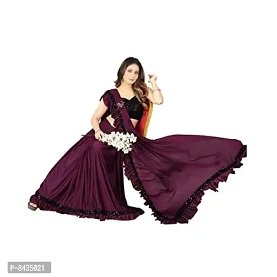 Market Magic World Women's Lycra Ruffled Ready to Wear Saree Trending festive Season Design Sequence Fancy Patch Lace Border with Blouse Piece (Wine)-thumb5