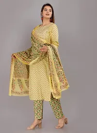 NEOCLASSY Women Foil Print  Gota Patti Work Straight Cotton Kurta, Pyjama  Dupatta Set Yellow-thumb2