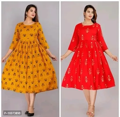 Beautiful Multicoloured Rayon Anarkali Kurti For Women Pack Of 2-thumb0