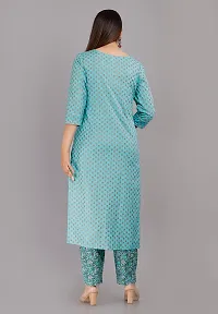 NEOCLASSY Women Foil Print  Gota Patti Work Straight Cotton Kurta, Pyjama  Dupatta Set Sky Blue-thumb1
