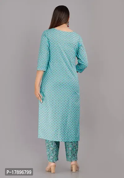NEOCLASSY Women Foil Print  Gota Patti Work Straight Cotton Kurta, Pyjama  Dupatta Set Sky Blue-thumb2