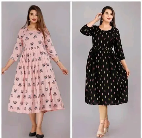 Beautiful Rayon Anarkali Kurti For Women Pack Of 2