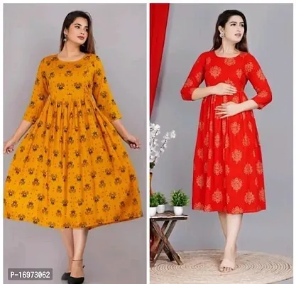 Beautiful Multicoloured Rayon Anarkali Kurti For Women Pack Of 2-thumb0