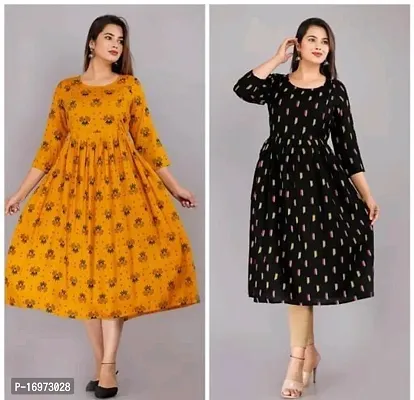 Beautiful Multicoloured Rayon Anarkali Kurti For Women Pack Of 2