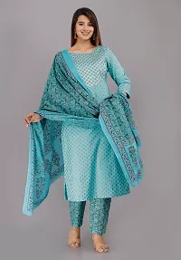 NEOCLASSY Women Foil Print  Gota Patti Work Straight Cotton Kurta, Pyjama  Dupatta Set Sky Blue-thumb3