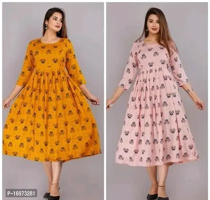 Beautiful Multicoloured Rayon Anarkali Kurti For Women Pack Of 2