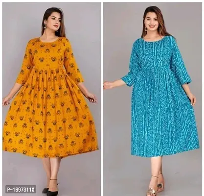 Beautiful Multicoloured Rayon Anarkali Kurti For Women Pack Of 2