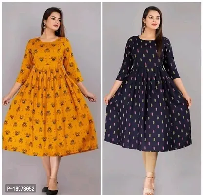 Beautiful Multicoloured Rayon Anarkali Kurti For Women Pack Of 2