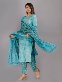 NEOCLASSY Women Foil Print  Gota Patti Work Straight Cotton Kurta, Pyjama  Dupatta Set Sky Blue-thumb2