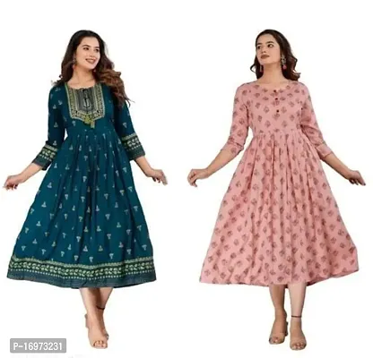 Beautiful Multicoloured Rayon Anarkali Kurti For Women Pack Of 2