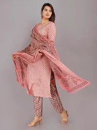 NEOCLASSY Women Foil Print  Gota Patti Work Straight Cotton Kurta, Pyjama  Dupatta Set Peach-thumb1