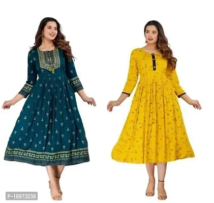 Beautiful Multicoloured Rayon Anarkali Kurti For Women Pack Of 2