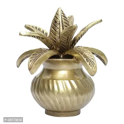 Brass Mangalkari Kalash for Pooja with Leafs Showpiece-thumb0