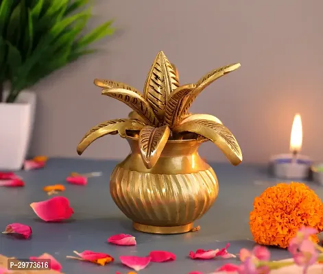 Brass Mangalkari Kalash for Pooja with Leafs Showpiece-thumb5