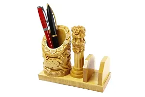 Wooden pen Holder With Ashoka pillar and Flag and lclock-thumb1