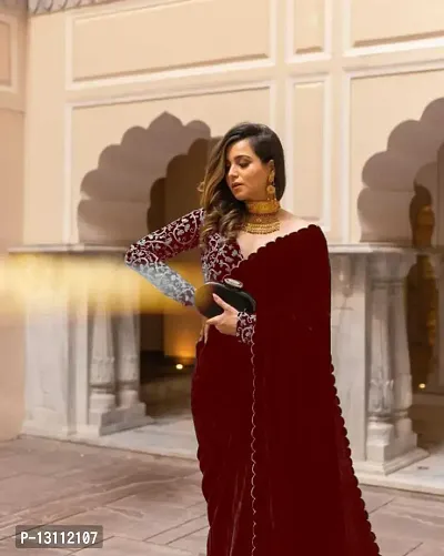 Shop Modern Maroon Velvet Designer Sari Online : 278535 -