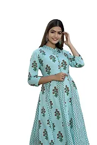 A to Z Enterprises Women's Cotton Printed Anarkali Kurti Color Sky Blue-thumb3