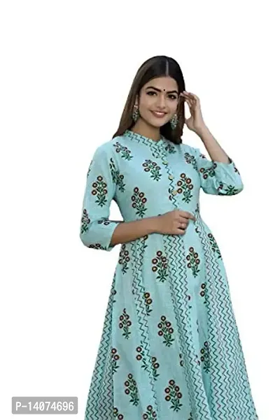 A to Z Enterprises Women's Cotton Printed Anarkali Kurti Color Sky Blue-thumb4