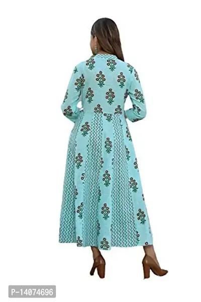 A to Z Enterprises Women's Cotton Printed Anarkali Kurti Color Sky Blue-thumb5