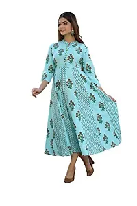 A to Z Enterprises Women's Cotton Printed Anarkali Kurti Color Sky Blue-thumb1